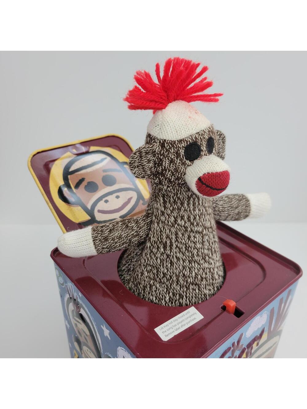 Sock Monkey Wind-Up Tin Toy with Original Box